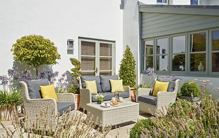 Bramblecrest Chedworth Outdoor 2 Seat Sofa with 2 Armchairs and Rectangle Coffee Table - Dove Grey
