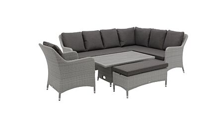 Bramblecrest Tetbury L-Shape Rattan Sofa with Rectangle Adjustable Tree-Free Table, Bench & Chair - Graphite