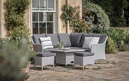 Bramblecrest Tetbury Mini Rattan Corner Sofa Set with Adjustable Table - Graphite