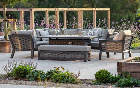 Bramblecrest Tuscan Garden Corner Sofa with Rectangle Firepit Table, Bench & Chair Bramblecrest Tuscan Garden Corner Sofa with Rectangle Firepit Table, Bench & Chair