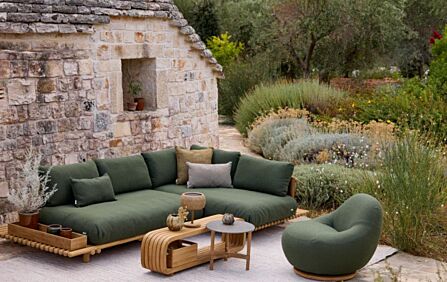 Cane-Line Sticks Platform Teak Outdoor Corner Sofa - Dark Green