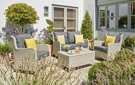 Bramblecrest Chedworth Outdoor 2 Seat Sofa with 2 Armchairs and Rectangle Coffee Table - Dove Grey