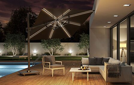 Platinum Anthracite Glow Side Arm Parasol with Polished Granite Base 