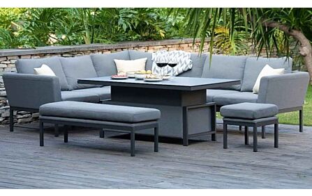 Maze Pulse Corner Sofa Dining Set with Rectangular Adjustable Table - Flanelle Maze Pulse Corner Sofa Dining Set with Rectangular Adjustable Table - Flanelle