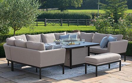 Maze Pulse U Shape Garden Sofa Dining Set With Fire Pit - Oatmeal Maze Pulse U Shape Garden Sofa Dining Set With Fire Pit - Oatmeal