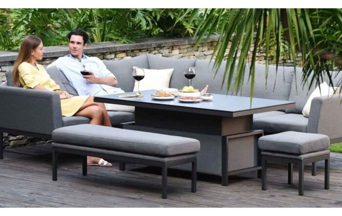 Maze Pulse Corner Sofa Dining Set with Rectangular Adjustable Table - Flanelle Maze Pulse Corner Sofa Dining Set with Rectangular Adjustable Table - Flanelle