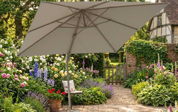 Bramblecrest Lichfield 2.7m Square Side Post Parasol with Granite Base & Protective Cover - Mocha
