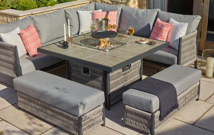 Bramblecrest Mauritius Grey Garden Corner Firepit Sofa Set - Grey