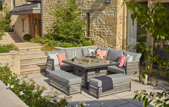 Bramblecrest Mauritius Grey Garden Corner Firepit Sofa Set - Grey