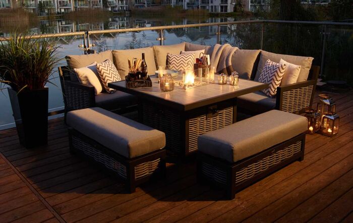 Bramblecrest Portofino Outdoor Corner Firepit Sofa Set - Grey