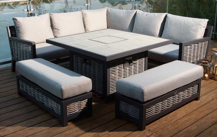 Bramblecrest Portofino Outdoor Corner Firepit Sofa Set - Grey