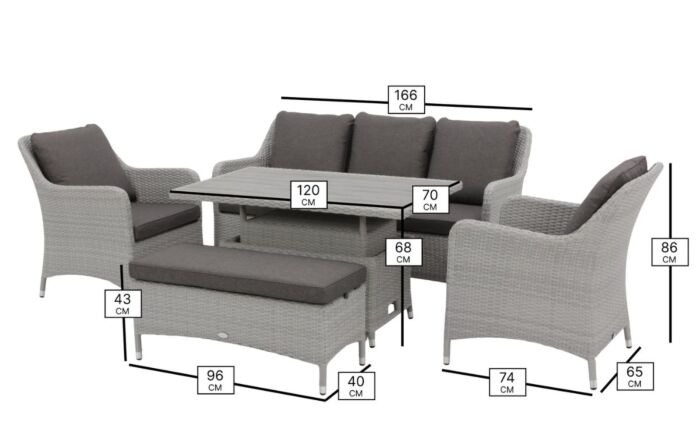 Bramblecrest Tetbury 3 Seat Garden Sofa Set with Adjustable Table & Tree-Free Top - Graphite