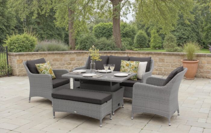 Bramblecrest Tetbury 3 Seat Garden Sofa Set with Adjustable Table & Tree-Free Top - Graphite