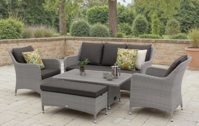 Bramblecrest Tetbury 3 Seat Garden Sofa Set with Adjustable Table & Tree-Free Top - Graphite