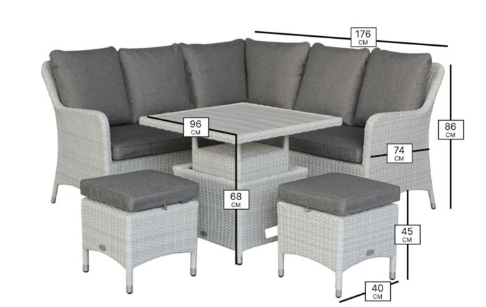 Bramblecrest Tetbury Mini Rattan Corner Sofa Set with Adjustable Table - Graphite