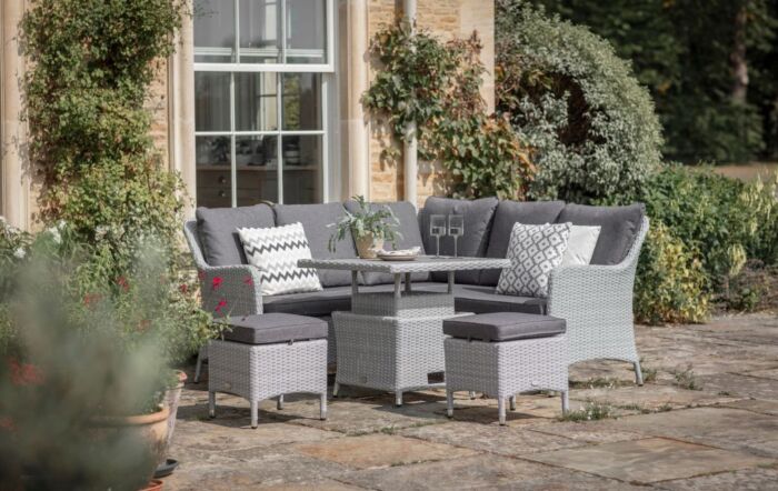 Bramblecrest Tetbury Mini Rattan Corner Sofa Set with Adjustable Table - Graphite