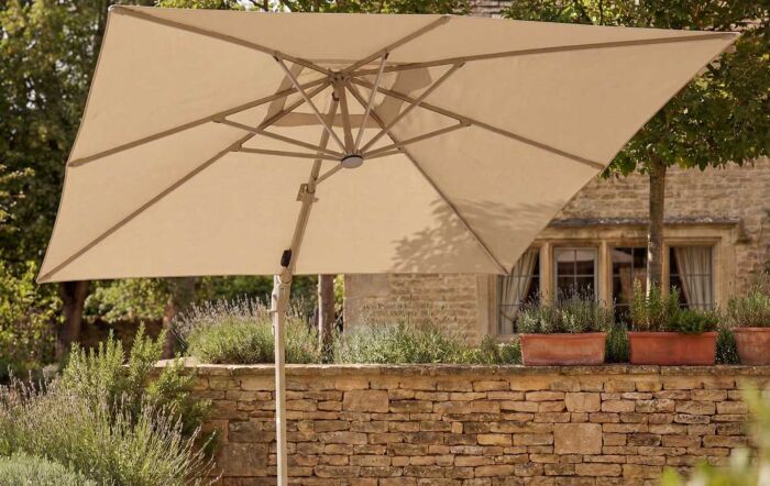 Bramblecrest Truro 3m Square LED Cantilever Parasol with Granite Base and FREE Cover - Mocha