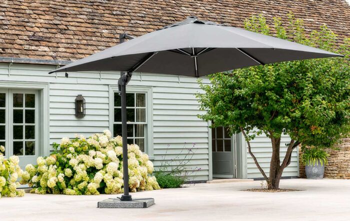 Bramblecrest Truro 3M Square LED Parasol Grey Including Granite Base -  FREE cover