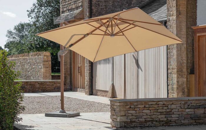 Bramblecrest Truro Wood Effect 3M Square LED Sand Side Post Parasol inc Granite Base - FREE cover