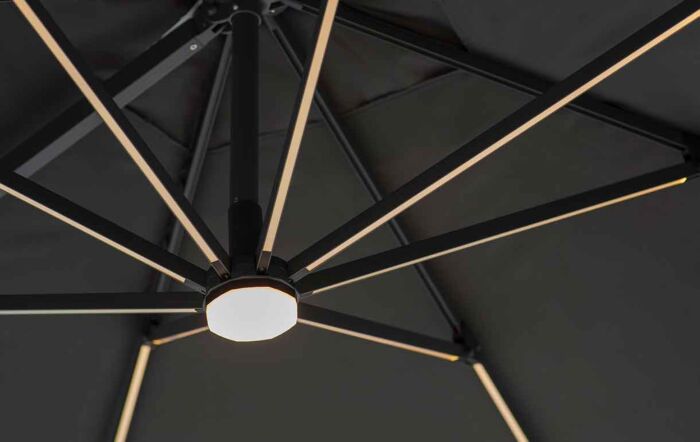 Bramblecrest Truro 3M Square LED Parasol Grey Including Granite Base -  FREE cover