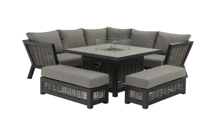 Bramblecrest Tuscan Garden Corner Sofa Set with Firepit Table - Grey