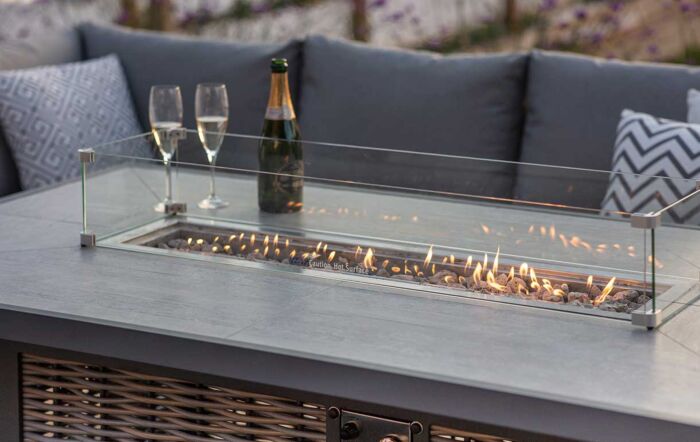 Bramblecrest Tuscan Garden Corner Sofa Set with Rectangle Firepit Table, Bench & Chair