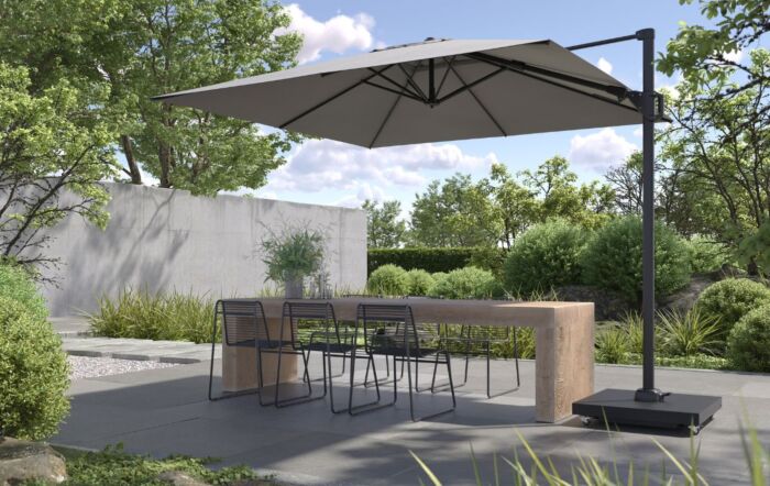 Platinum Challenger Champagne T2 3.5 x 2.6 mt Rectangular Free Arm Parasol With 90kg Wheeled Base