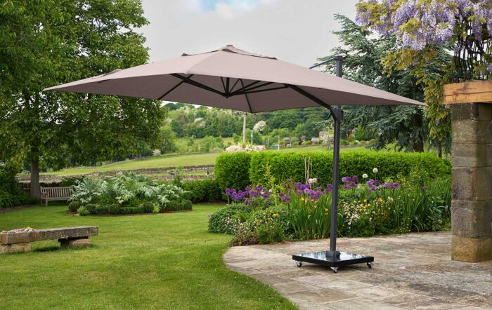 Platinum Taupe Challenger T2 3mt Square Free Arm Parasol & 90kg Wheeled Base