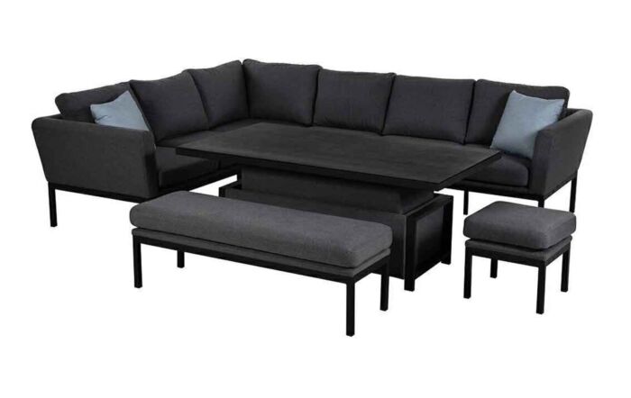 Maze Pulse Corner Garden Sofa Set with Rectangular Adjustable Table - Charcoal