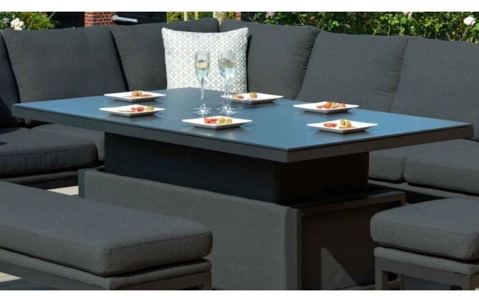 Maze Pulse Corner Garden Sofa Set with Rectangular Adjustable Table - Charcoal
