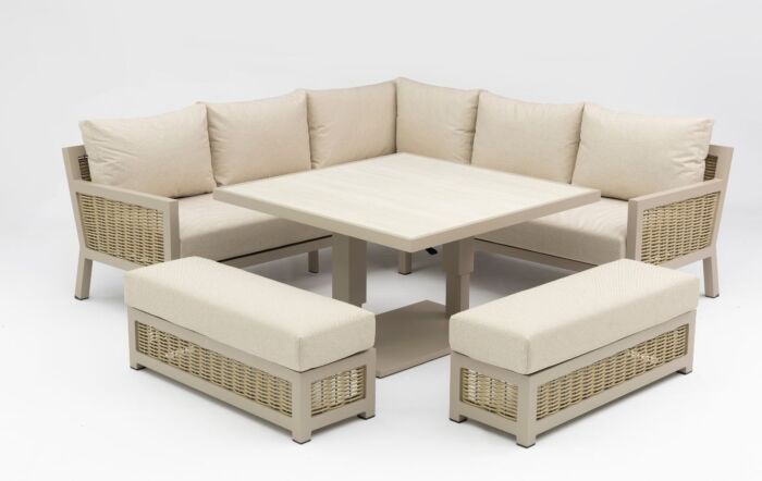 JB Furniture Conrad Square Adjustable Garden Corner Sofa Dining Set - Latte