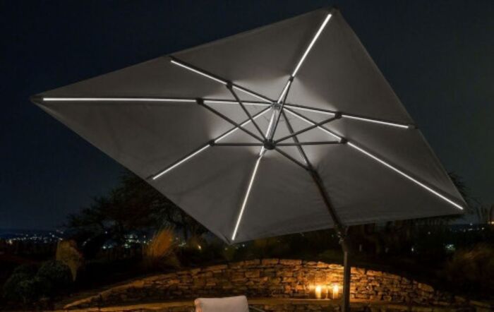 Platinum Luna Grey LED Glow Side Arm Parasol with Polished Granite Base