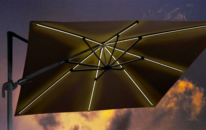 Platinum LED Glow Lighting Side Arm Parasol with Polished Granite Base