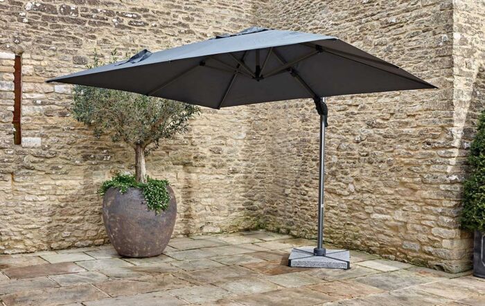 Bramblecrest Chichester 3M Square Parasol with Granite Base and FREE Cover - Grey