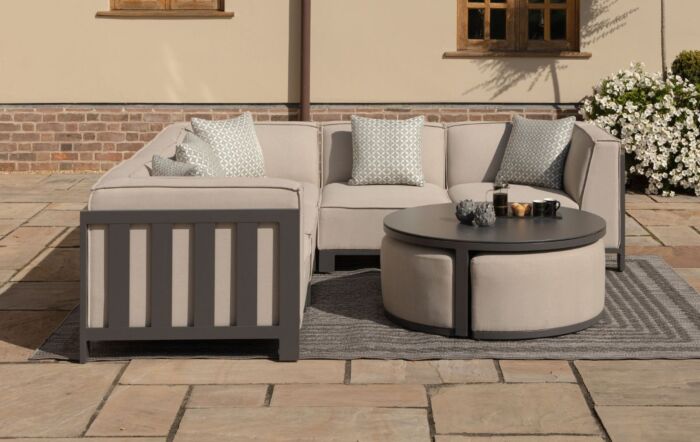 Maze Ibiza Small Outdoor Corner Sofa with Round Coffee Table and Footstools - Oatmeal