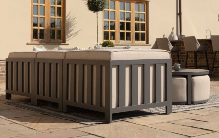 Maze Ibiza Small Outdoor Corner Sofa with Round Coffee Table and Footstools - Oatmeal