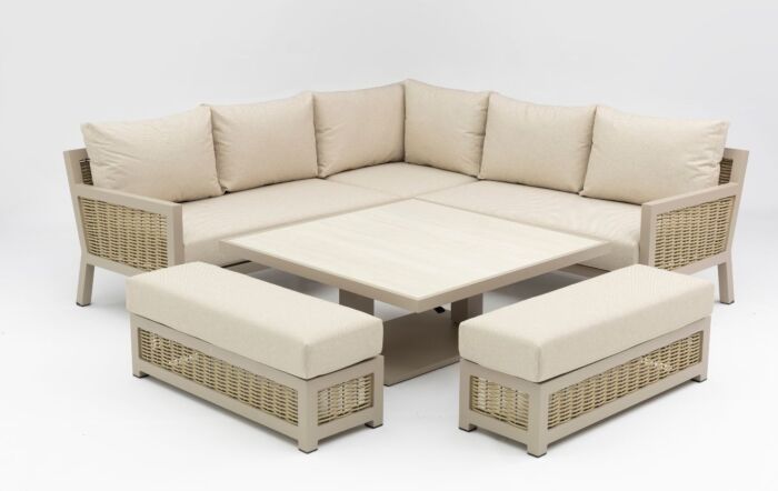 JB Furniture Conrad Square Adjustable Garden Corner Sofa Dining Set - Latte