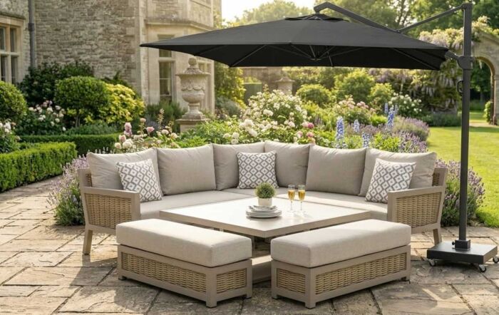 JB Furniture Conrad Square Adjustable Garden Corner Sofa Dining Set - Latte