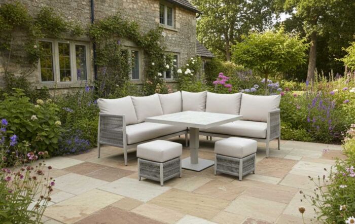 JB Furniture Exclusive Seychelles Corner Garden Sofa Set with Mini Adjustable Table - Latte