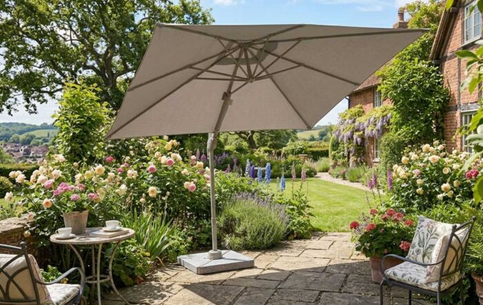 Bramblecrest Lichfield 2.7m Square Side Post Parasol with Granite Base & Protective Cover - Mocha