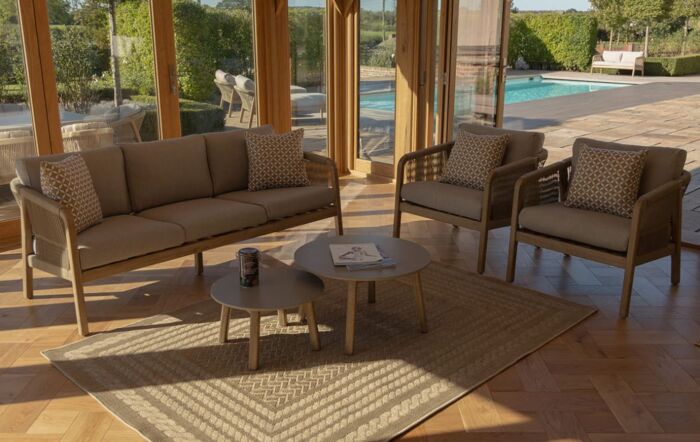 Maze Martinique 3 Seat Garden Furniture Sofa Set with Nest Tables - Light Brown