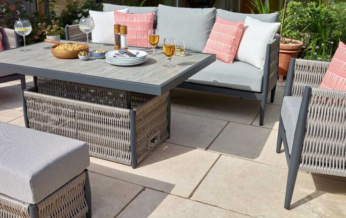 Bramblecrest Mauritius 3 Seat Garden Sofa Set with Rectangle Adjustable Table - Eco Cobble