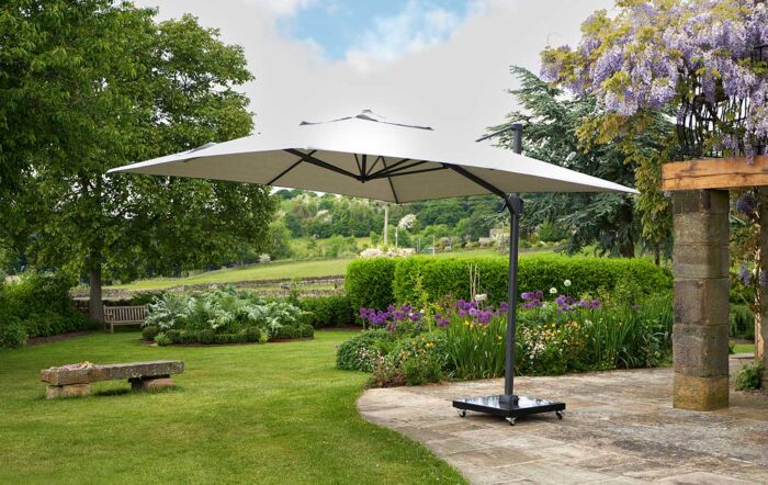 Platinum Challenger Luna Grey T2 3.5 x 2.6m Rectangular Free Arm Parasol With 90kg Wheeled Base