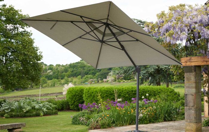 Platinum Challenger Luna Grey T2 3.5 x 2.6m Rectangular Free Arm Parasol With 90kg Wheeled Base