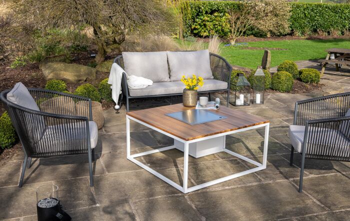 Pacific Lifestyle Cosiloft  White and Teak 100 Fire Pit Table