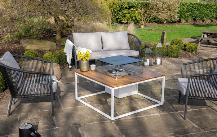 Pacific Lifestyle Cosiloft  White and Teak 100 Fire Pit Table