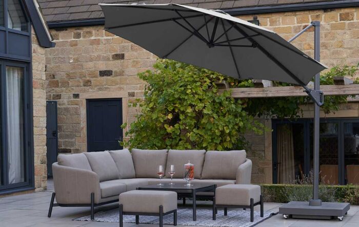 Platinum Luna Grey Voyager T1 3m Round Free Arm Parasol With 90kg Wheeled Base