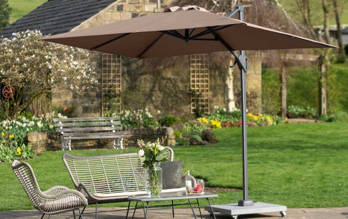 Platinum Voyager Taupe T1 3m x 2m Rectangular Free Arm Parasol With 90kg Wheeled Base