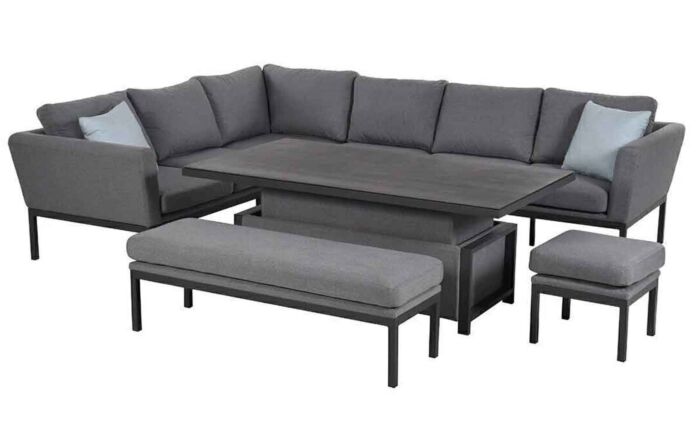 Maze Pulse Corner Sofa Dining Set with Rectangular Adjustable Table - Flanelle 