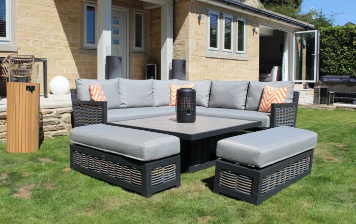 Bramblecrest Portofino Corner Garden Sofa Set with Adjustable Dining Table - Grey